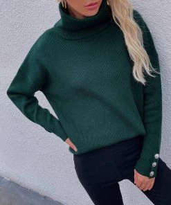 MY Smaibulun | Pine Green Oversized Collar Turtleneck Knit Sweater