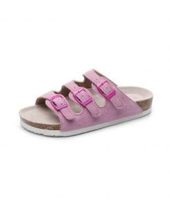 GLF NEW ARRIVALS Maibulun | Pink Triple-Buckle Suede Upper Sandal