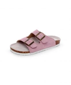 GLF NEW ARRIVALS Maibulun | Pink Double-Buckle Wide-Strap Suede Leather Sandals
