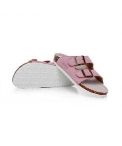 GLF NEW ARRIVALS Maibulun | Pink Double-Buckle Wide-Strap Suede Leather Sandals