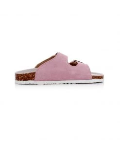 GLF NEW ARRIVALS Maibulun | Pink Double-Buckle Wide-Strap Suede Leather Sandals