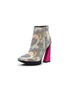 Jady Rose JadyRose | Aurora Printed Pink Triangled Leather High Heel Platform Ankle Boots NEW ARRIVALS