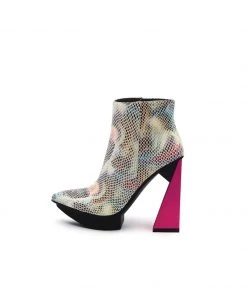 Jady Rose JadyRose | Aurora Printed Pink Triangled Leather High Heel Platform Ankle Boots NEW ARRIVALS