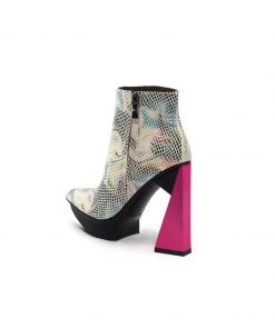 Jady Rose JadyRose | Aurora Printed Pink Triangled Leather High Heel Platform Ankle Boots NEW ARRIVALS
