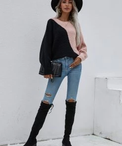 MY Smaibulun | GRANIA Batwing Sleeve Block Color Knit Sweater