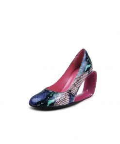 Jady Rose JadyRose | Open Triangle-Heel Leather Pump - Pink Snake