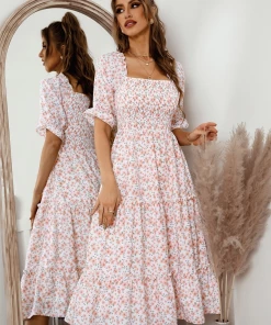 DY NEW ARRIVALS OWENA Square Neck Midi Dress - Pink