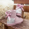 XH SMAIBULUN UGG™ | Sequins Ribbon Bow Faux Fur-Lined Suede Boots - Dusty Pink