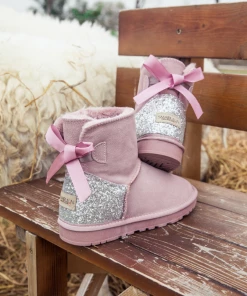 XH SMAIBULUN UGG⢠| Sequins Ribbon Bow Faux Fur-Lined Suede Boots - Dusty Pink