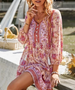 DY New In Clothing RINA BOHO DRESS - PINK
