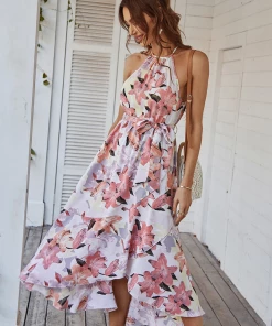 DY TOBI Lily Print Halter Dress - Pink