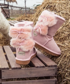 XH SMAIBULUN UGG™ | Back Woollen Bow Suede Boots – Dusty Pink