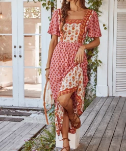 DY ISABELLA BOHO MAXI DRESS - ROUGE PINK