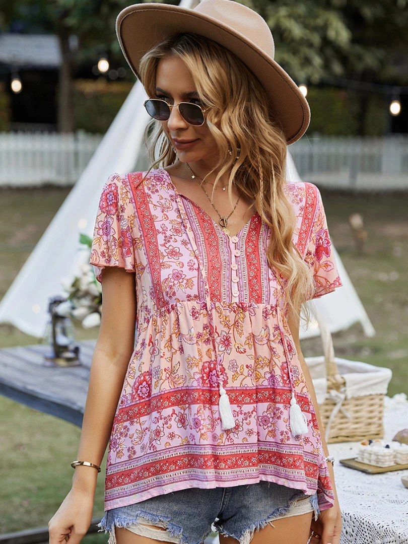 DY JEN BOHO TOP - PINK 1 DY JEN BOHO TOP - PINK