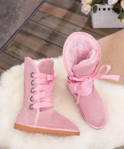 XH New In Shoes SMAIBULUN UGG™ | Ribbon Lace-Up Faux Fur-Lined Suede Mid-Length Boots