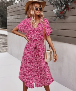 DY New In Clothing LORRIE SHIRT MIDI DRESS - PINK