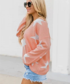 MY Smaibulun | Star Gal Low V Neck Knit Jumper - Pink New In Clothing