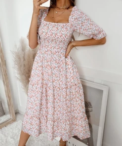 DY NEW ARRIVALS OWENA Square Neck Midi Dress - Pink