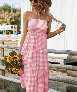 DY MARGARETTA Tartan Midi Dress - Pink