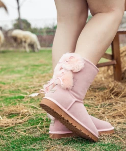 XH SMAIBULUN UGG™ | Back Woollen Bow Suede Boots – Dusty Pink