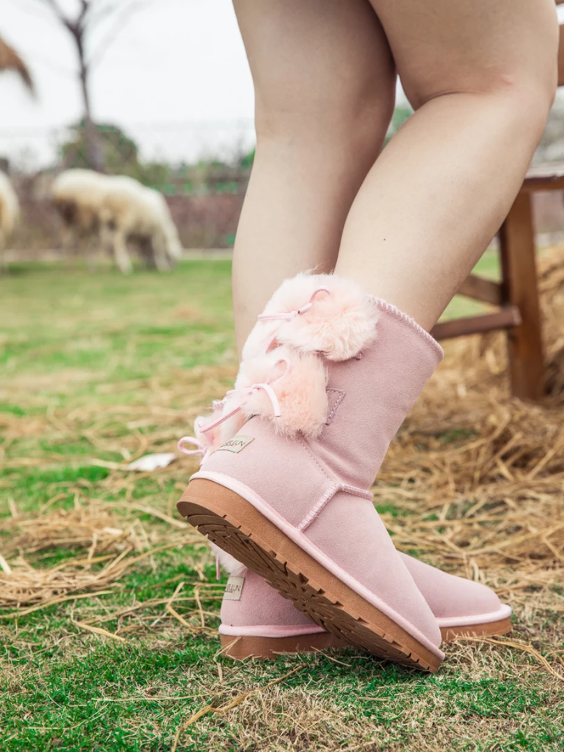 XH SMAIBULUN UGG™ | Back Woollen Bow Suede Boots – Dusty Pink 2 XH SMAIBULUN UGG™ | Back Woollen Bow Suede Boots – Dusty Pink