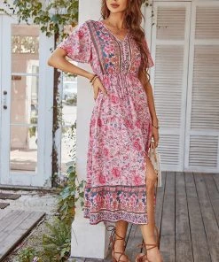 DY RICARDA BOHO MIDI DRESS - BLUSH PRINT