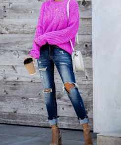 MY Smaibulun | LECIA Neon Pink Crew Neck Knit Jumper