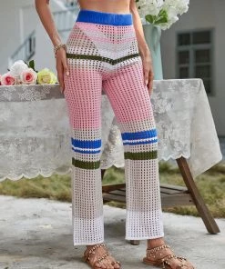 MY NEW ARRIVALS BEE CROCHET WIDE LEG PANTS - PINK