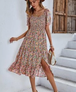 DY EFFRONTE MIDI DRESS - PINK PRINT NEW ARRIVALS