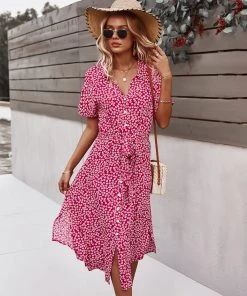 DY New In Clothing LORRIE SHIRT MIDI DRESS - PINK