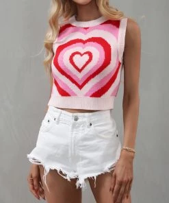 MY Smaibulun | Hearted Sleeveless Knit Crop Top - Pink NEW ARRIVALS