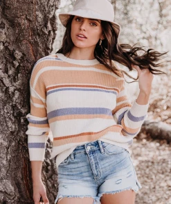 MY NEW ARRIVALS Smaibulun | Pink Mauve Stripe Crew Neck Knit Top