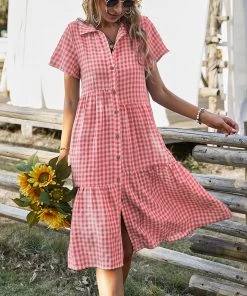DY DARLEEN TARTAN SHIRT DRESS – PINK