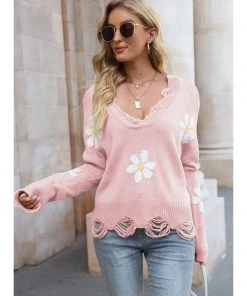 QDYH Smaibulun | Daisy Ripped Detailed Knit Sweater New In Clothing