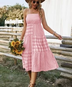 DY MARGARETTA Tartan Midi Dress - Pink 10 DY MARGARETTA Tartan Midi Dress - Pink