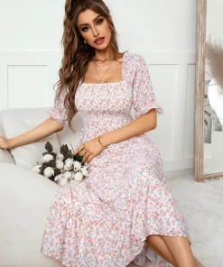 DY NEW ARRIVALS OWENA Square Neck Midi Dress - Pink