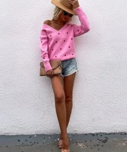 MY Smaibulun | Valentine Hearts Low V Neck Knit Sweater - Pink NEW ARRIVALS 8 MY Smaibulun | Valentine Hearts Low V Neck Knit Sweater - Pink NEW ARRIVALS