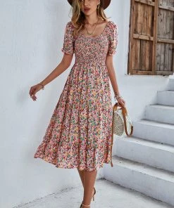 DY EFFRONTE MIDI DRESS - PINK PRINT NEW ARRIVALS