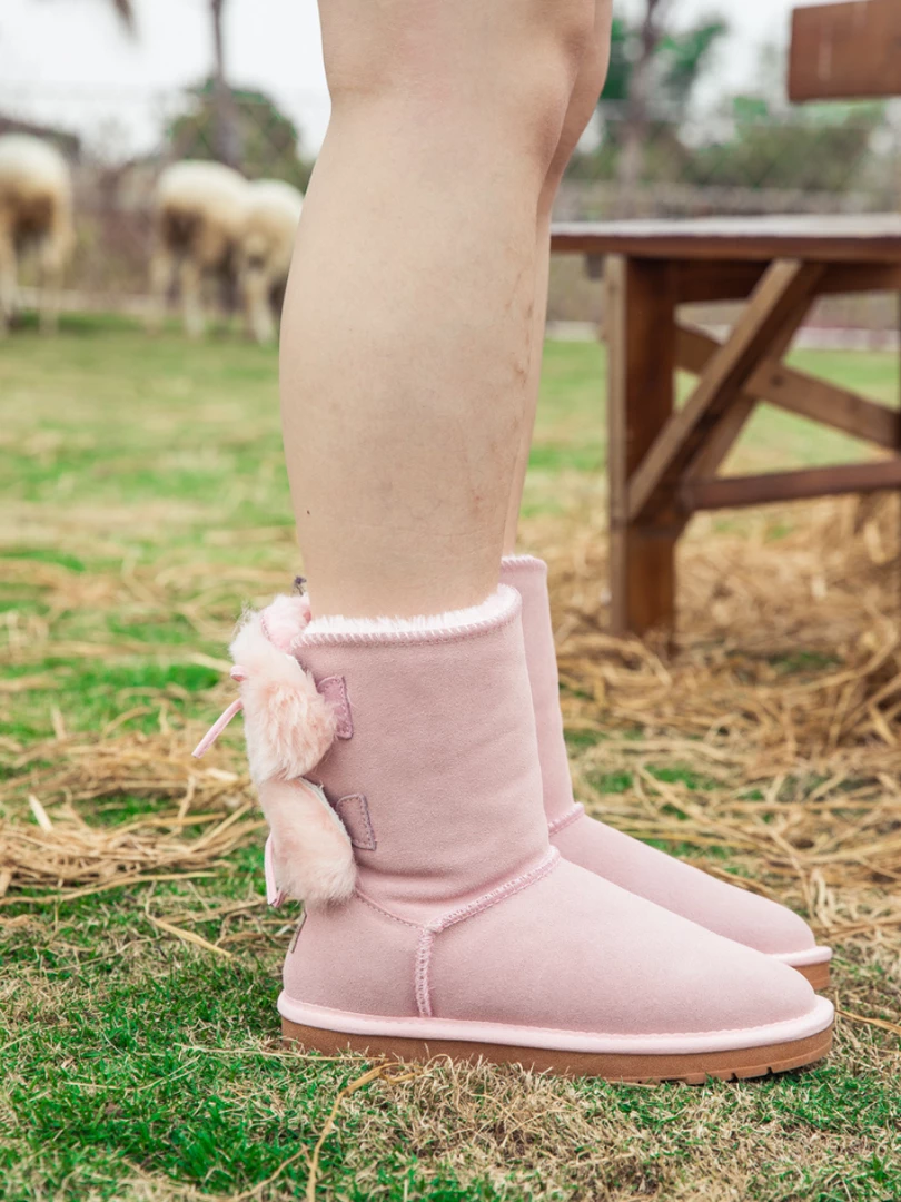 XH SMAIBULUN UGG™ | Back Woollen Bow Suede Boots – Dusty Pink 3 XH SMAIBULUN UGG™ | Back Woollen Bow Suede Boots – Dusty Pink