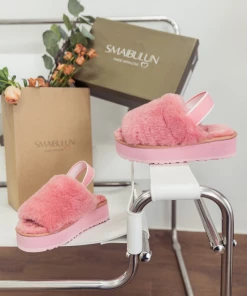 XH NEW ARRIVALS SMAIBULUN UGG™ | Soft Woolen Fluffy Disco Sandals Slippers - Pink