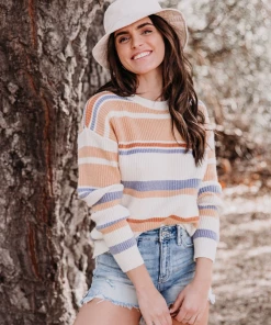 MY NEW ARRIVALS Smaibulun | Pink Mauve Stripe Crew Neck Knit Top