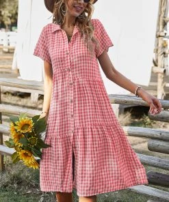 DY DARLEEN TARTAN SHIRT DRESS – PINK