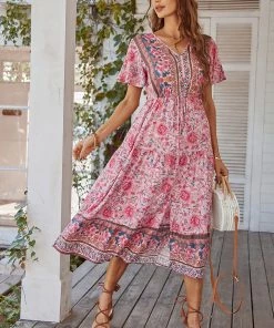 DY RICARDA BOHO MIDI DRESS - BLUSH PRINT