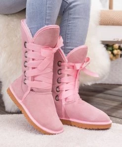 XH New In Shoes SMAIBULUN UGG™ | Ribbon Lace-Up Faux Fur-Lined Suede Mid-Length Boots