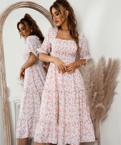 DY NEW ARRIVALS OWENA Square Neck Midi Dress - Pink