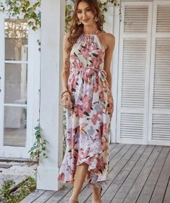 DY TOBI Lily Print Halter Dress - Pink
