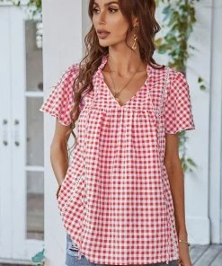 DY ROSENDA GINGHAM TOP - PINK