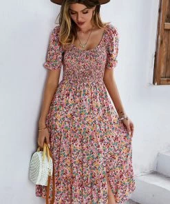 DY EFFRONTE MIDI DRESS - PINK PRINT NEW ARRIVALS