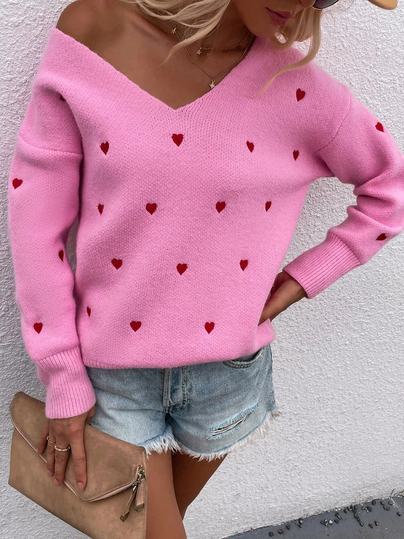 MY Smaibulun | Valentine Hearts Low V Neck Knit Sweater - Pink NEW ARRIVALS 4 MY Smaibulun | Valentine Hearts Low V Neck Knit Sweater - Pink NEW ARRIVALS