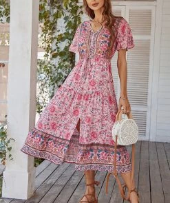 DY RICARDA BOHO MIDI DRESS - BLUSH PRINT